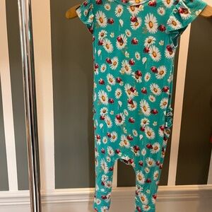 Posh Peanut Teal Floral Baby Romper